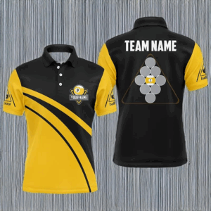 Personalized Yellow Black 9 Ball Pool Polo Shirts For Men, Custom Billiard 9 Ball Team Jerseys VHM0733