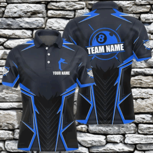 Billiard Jerseys For Men Custom Polo & Quarter-Zip Billiard Team Shirts, 8 Ball Pool Shirt |Blue TDM3030