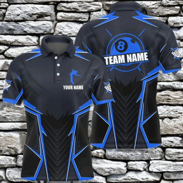 Billiard Jerseys For Men Custom Polo & Quarter-Zip Billiard Team Shirts, 8 Ball Pool Shirt |Blue TDM3030