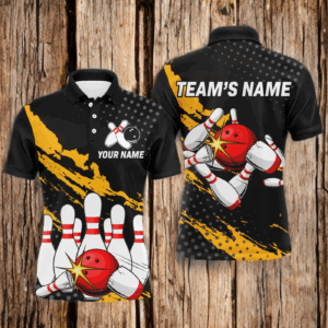 Custom Bowling Shirts For Men Black Bowling Team Jersey Funny Bowling Polo Shirts BDT228