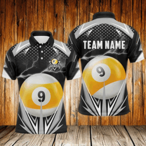 Personalized Billiard 9 Ball Pool Thunder 3D Polo Shirts For Men, Custom Pool Billiards 3D Shirts VHM0420