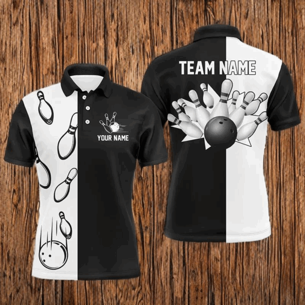 Black and white retro vintage Bowling polo shirts for men custom Bowling team jerseys NQS5012