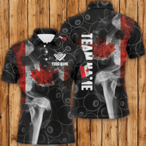 Personalized Vintage Smoke Canadian Flag Billiard Polo Shirts For Men, Custom 8 Ball Pool Jerseys VHM0415