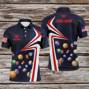 Personalized US Flag Billiard Balls Polo Shirts For Men, Custom 8 Ball Pool Jerseys VHM0152