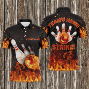 Custom Flames Bowling Shirt for Men, Strike Polo Bowling Shirt for Team, Men's Fire Bowling Jersey NBP152