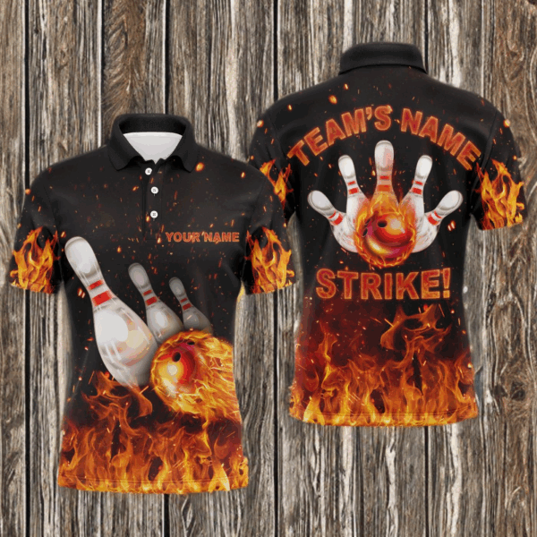 Custom Flames Bowling Shirt for Men, Strike Polo Bowling Shirt for Team, Men's Fire Bowling Jersey NBP152