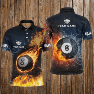 Personalized Billiard 8 Ball Fire And Water 3D Polo Shirts For Men, Custom Billiard Balls Jerseys VHM0253