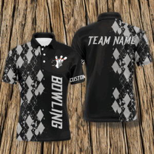 Personalized Men Polo Bowling Shirt, Custom Name Argyle Pattern Bowler Team Jersey NBP23