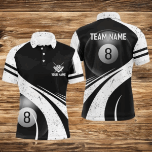 Personalized 8 Ball Billiard White Black 3D Polo Shirts For Men, Custom Pool Billiard Balls Jerseys VHM0170