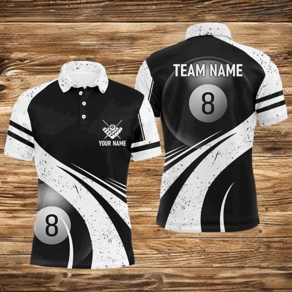 Personalized 8 Ball Billiard White Black 3D Polo Shirts For Men, Custom Pool Billiard Balls Jerseys VHM0170