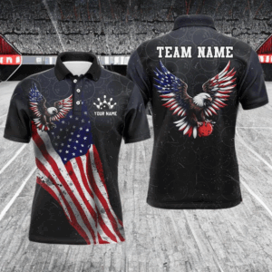 Personalized US Flag Bowling Shirt Eagle Bowling Jersey Polo Shirt Bowling for Men QZT274