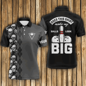 Funny black skull Bowling polo shirt for men Custom name Does this shirt make my balls look big NQS4666