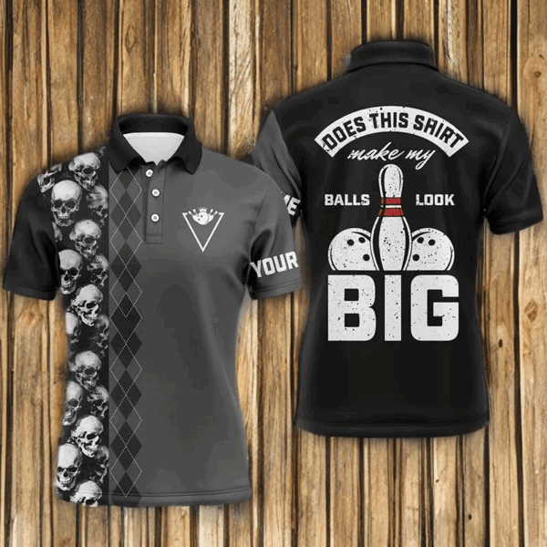 Funny black skull Bowling polo shirt for men Custom name Does this shirt make my balls look big NQS4666