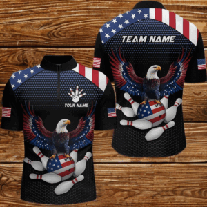 Custom Eagle Bowling Team Shirt American Bowling Quarter-Zip Jersey for Men Women QZT658