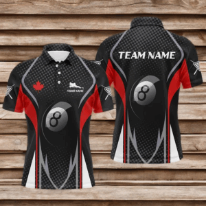 8 Ball Billiard Canadian Flag Personalized Polo Shirts For Men, Custom Patriotic Billiard Gifts TDM0151