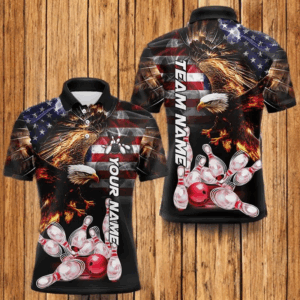 Smoke American Flag Eagle Flame Bowling Shirts for Men Custom patriotic Team Bowling jerseys NQS9504