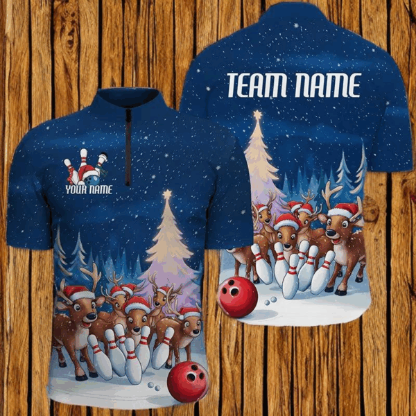 Custom Funny Christmas Reindeer Bowling Shirts For Men, Xmas Bowling Outfit Bowler Gifts IPHW7978
