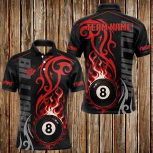 Black And Red Tribal Flame 8 Ball Pool Billiards Shirts For Men Custom Pool Team Jerseys TDM4101