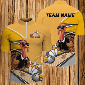 Custom Yellow Funny Turkey Bowling Team Shirts For Men, Thanksgiving Bowler Outfits IPHW7885