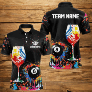 Personalized Colorful Splash 8 Ball Billiard Shirts For Men, Funny Wine Glass Custom Pool Jerseys TDM4100