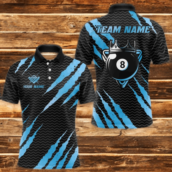Black And Blue Scratch Billiard Shirts For Men Custom 8 Ball Crown Pool Team Jersey Polo & 1/4 Zip TDM4097