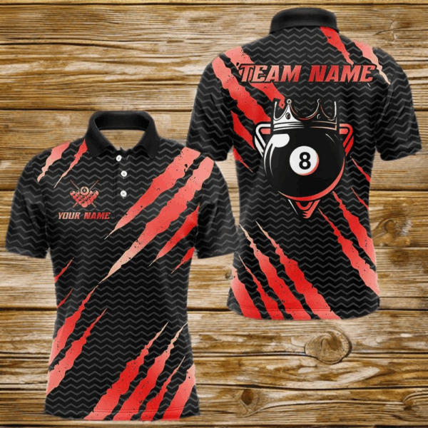 Black And Red Scratch Billiard Shirts For Men Custom 8 Ball Crown Pool Team Jersey Polo & 1/4 Zip TDM4096