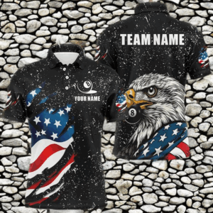 Black Grunge Eagle American Flag Custom Billiard Shirts For Men, Patriotic Billiard Team Shirts TDM2444