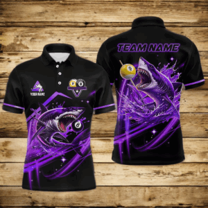Purple 8 Ball & 9 Ball Pool Billiard Shark Polo & Quarter Zip For Men Custom Team Billiard Jerseys TDM4088