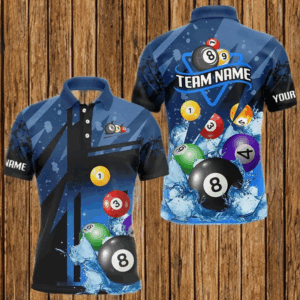 Blue Billiard Jerseys For Men Custom 3D Pool Balls Billiard Shirts Team Polo & Quarter Zip TDM4087