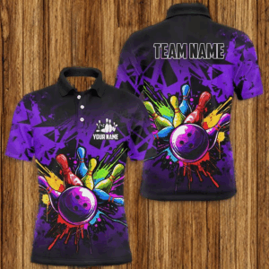 Colorful bowling jerseys Polo, 1/4 Zip Shirt for Men Custom Bowling Team shirts for bowler | Purple NQS8258