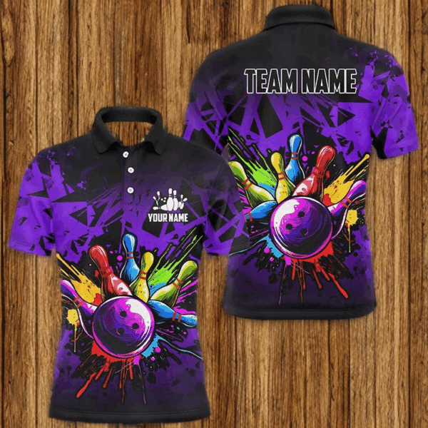 Colorful bowling jerseys Polo, 1/4 Zip Shirt for Men Custom Bowling Team shirts for bowler | Purple NQS8258