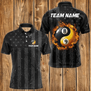 Black US Flag Ying And Yang 8 Ball & 9 Ball Custom Billiard Shirts For Men Funny Billiard Jerseys TDM4082