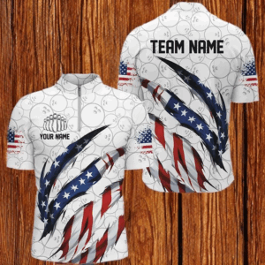 Custom Us Flag Bowling Polo Shirts For Men, Patriotic Bowling Team Shirts Bowling Outfits IPHW6867