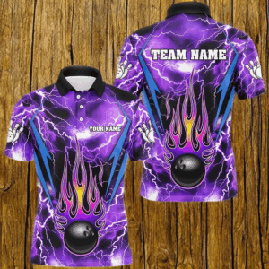 Personalized Thunder Bowling Shirt for Men Flame Bowling Team Jersey Polo Shirt QZT277