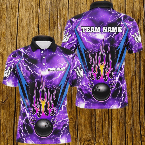 Personalized Thunder Bowling Shirt for Men Flame Bowling Team Jersey Polo Shirt QZT277