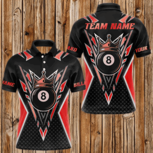 Customized 8 Ball Pool Crown Men Billiard Shirts, Red And Black Billiard Team Shirts, Pool Jersey TDM4079
