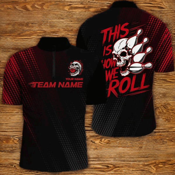 This Is How We Roll Custom Name Skull Bowling Team Shirts For Men, Bowling League Jerseys | Red IPHW6737