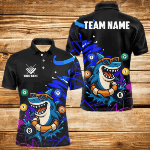Funny Shark Pool Balls Men's Billiard Shirts Custom Billiard Jerseys, Billiard Team Shirts TDM4076