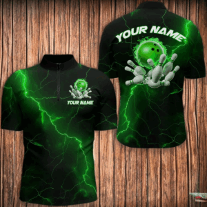 Green Thunder Lightning Flame Bowling Ball Custom Bowling Team Shirts For Men And Women Bowlers IPHW6717