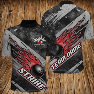 Black And Red Flame Bowling Ball Custom Team Shirts For Men And Women, Tournament Team Jerseys IPHW6478