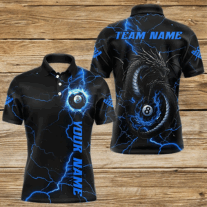 Black And Blue 8 Ball Thunder Lightning Custom Dragon Men's Billiard Shirts, Billiard Team Jerseys TDM4071