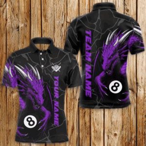 Custom Men's Dragon Billiard Shirt – Black And Purple 8 Ball Pool Team Jersey Polo & Quarter Zip TDM4065