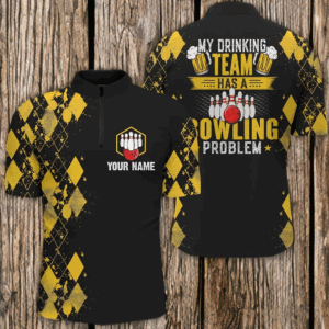Funny yellow Bowling beer Quarter Zip shirts for men custom My drinking team has a bowling problem NQS6870