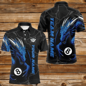 Custom Men's Dragon Billiard Shirt – Black And Blue 8 Ball Pool Team Jersey Polo & Quarter Zip TDM4064