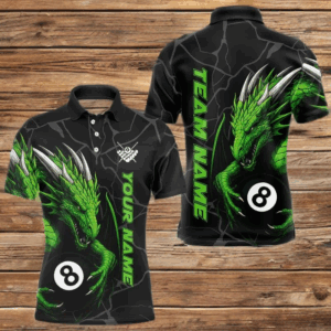 Custom Men's Dragon Billiard Shirt – Black And Green 8 Ball Pool Team Jersey Polo & Quarter Zip TDM4063