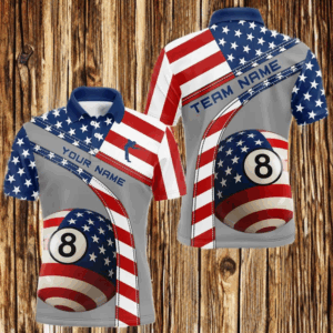Custom Men's 8 Ball Billiard Shirts, American Flag Polo & 1/4 Zip Patriotic Pool Team Jerseys TDM4055