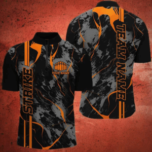 Custom Orange Strike Bowling Shirts Men Quarter Zip Camo Bowling Team Jerseys Bowling League IPHW5385