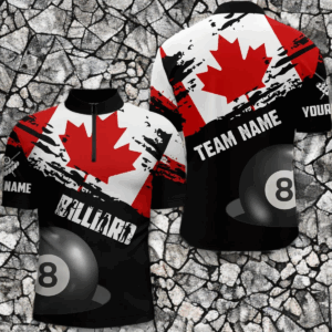Personalized Grunge Canada Flag Billiard Men Quarter-Zip Shirts, Canadian Billiard Shirts TDM0692