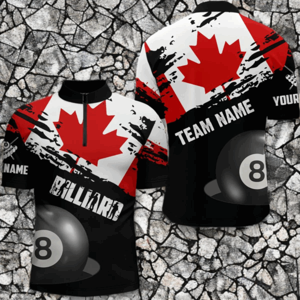 Personalized Grunge Canada Flag Billiard Men Quarter-Zip Shirts, Canadian Billiard Shirts TDM0692