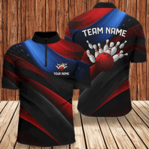 Custom American Flag Men'S Bowling Quarter Zip Shirts, Patriotic Team Bowling League Shirts IPHW5247
